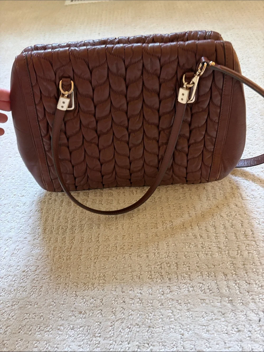 Coach Bag Madison Gathered Chevron Leather Madeline Satchel 25985 Putty